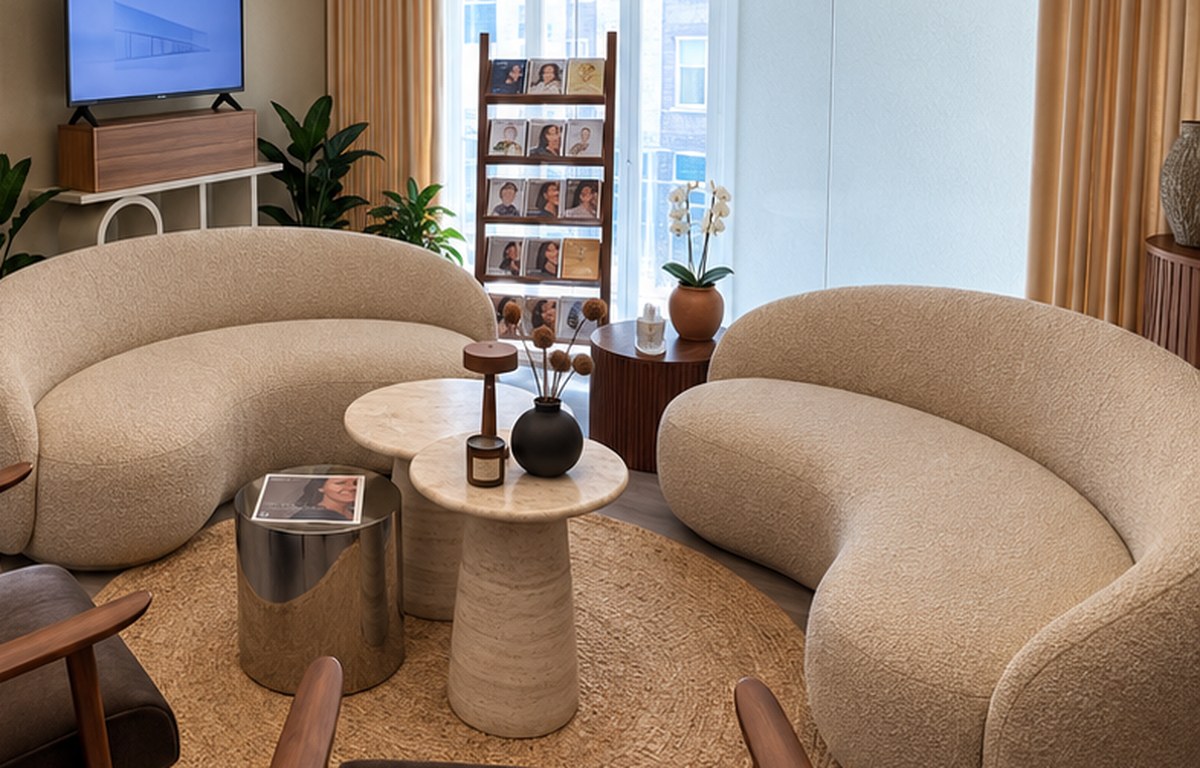Reception seating at Bodyvie Belgravia, West Halkin Street